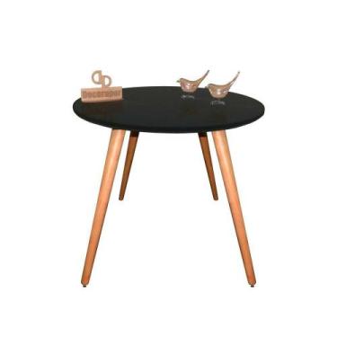 Imagem de Mesa Jantar Pés Palitos Tampo Redondo Vidro Laqueado 70cm Preto - DECO