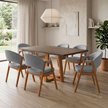 Imagem de Mesa de Jantar Julia 1,60 Freijó Pés Cerejeira Madeira Maciça 6 Cadeiras Helen Design -...