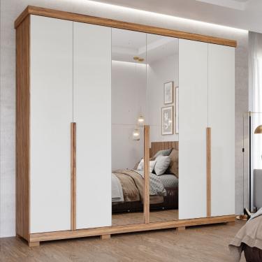 Imagem de Guarda Roupa Casal com Espelho e Pés 6 Portas 100 MDF Guarapari Panan