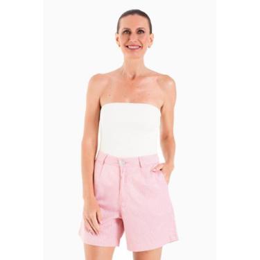 Imagem de Shorts alfaiataria tricoline rosa listrada - Silvia Schaefer Beachwear