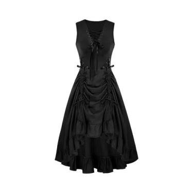 Imagem de Vestido Feminino Medieval Renascentista Com Amarração, Sem Mangas, Dec