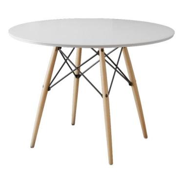 Imagem de Mesa Eiffel Wood Tampo de Madeira 90cm Branco  - IRON WOOD