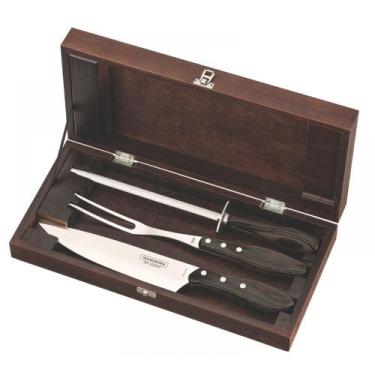 Imagem de Jogo para Churrasco Inox com Estojo de Madeira 4 Peças Polywood Tabaco