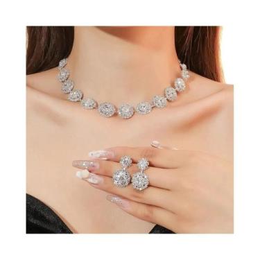 Imagem de Conjunto De Joias Femininas Com Strass 3 Peças: Brincos E Colar - Aces