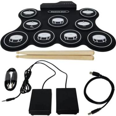 Imagem de Bateria eletrônica 6 Drums 5 Metal Silicone Portátil C Pedal - Exbom