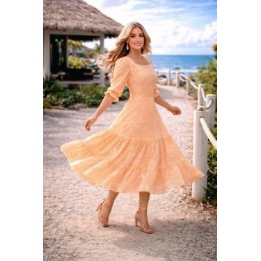 Imagem de Vestido Laise 100% Algodão Maxi Midi Terra Prometida, Salmão, M