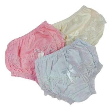 Imagem de Kit 3 Tapa Fralda Bebê Bunda Rica com Renda para Meninas Confortável R
