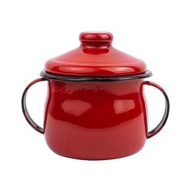 Imagem de Açucareiro Esmaltado Ágata 239ml Porta Açúcar Com Tampa E Alças Laterais Vermelho