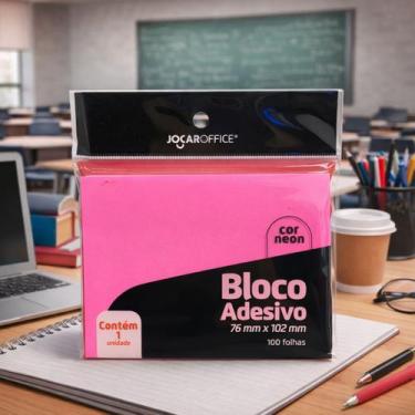 Imagem de Bloco Adesivo Post-it 76mmx102mm Neon com 100 Folhas Jocar Office, Ros