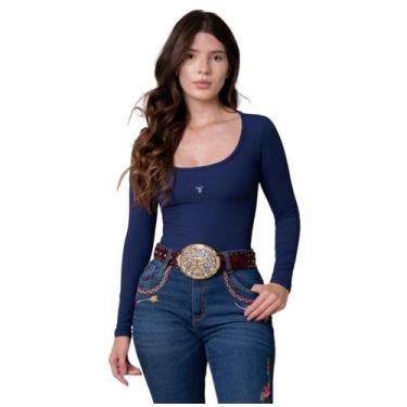 Imagem de Body Feminino Manga Longa Country Canelado Neutral Texas Farm Ref:4118