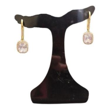 Imagem de Brinco De Gancho Com Zirconia Quadrado Dourado  F Ouro Festa - De Cast