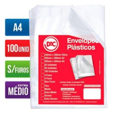 Imagem de Envelope plástico A4 0.12 s/furos 5177A4 pacote com 100 unidades - Dac