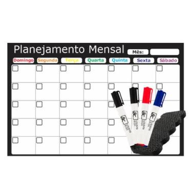 Imagem de Planner Mensal Preto 60x40cm Organizador de Rotina Para Parede C/ 4 ca