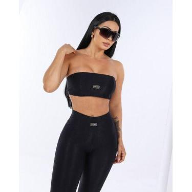 Imagem de Conjunto Feminino Fitness Legging Cropped sem alça - - Vitara, Preto, 