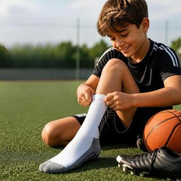 Imagem de Par De Meia Esportiva Juvenil Antiderrapante Futebol Cores Sortidas Al