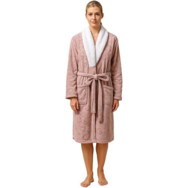 Imagem de Roupão Sherpa Lã de Carneiro Toque Flannel - Tessi, P, Rosê smoke