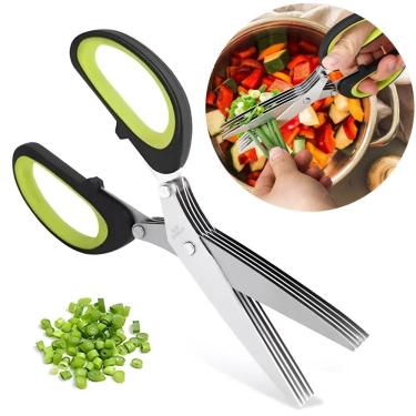 Imagem de Tesoura de Cozinha 5 Lâminas para Cortar Temperos e Ervas Aço Inox Multiuso para Cozinhar Clink