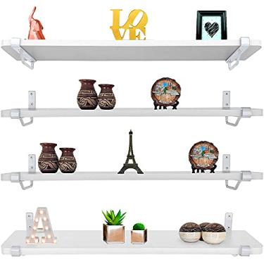 Imagem de Kit Jogo 4 Prateleiras De Parede Zurique Mdf 60cm x 15cm Branca/Branca