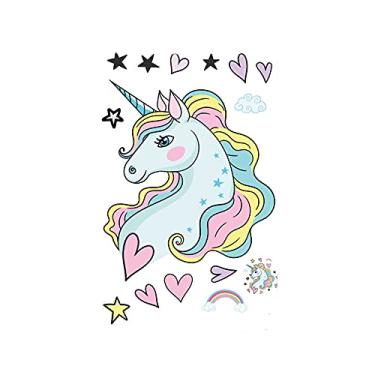 Imagem de WSWJDW Decoração de parede de unicórnio de tamanho grande, decoração de adesivos de parede de unicórnio removível para crianças Gilrs quarto berçário favor de festa de aniversário, azul