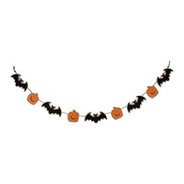 Imagem de DII Decoração de casa e festa de outono decorações assustadoras de Halloween varanda interna e frontal, guirlanda, comprimento de 182 cm, morcego e abóbora