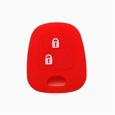 Imagem de Venus-David Silicone 2 botões Car Key Case Cover Ring Key Bag, apto para Peugeot 107 206 207 307 Citroen C1 C2 C3 C3 C4 Picasso Toyota Aygo, vermelho