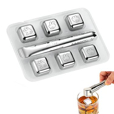 Imagem de HIOD 6 pçs Whiskey Pedras geladas cubos de gelo antideformação reutilizáveis aço inoxidável congelado rápido bar cerveja refrigerado utensílios de cozinha, mais
