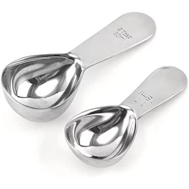 Imagem de Conjunto de colher de café de 2 peças, colheres de café de aço inoxidável alças curtas, colher de medida de colher de sopa conjunto de café, chá a granel, açúcar ou farinha (15ML+30ML)