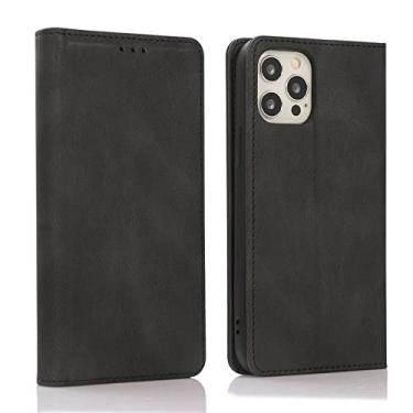 Imagem de Capa para iPhone 12 Mini/12/12 Pro/12 Pro Max, Capa carteira flip de couro PU com suporte para cartão Kickstand fivela magnética e proteção de câmera à prova de choque TPU interna, preta, 12 Pro 15,1 cm