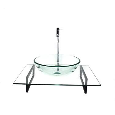 Imagem de KIT CUBA DE VIDRO REDONDA INCOLOR COM TAMPO 60CM INCOLOR E SUPORTE PRETO