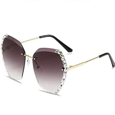 Imagem de Óculos de sol femininos com óculos de diamante, óculos de sol com aro de diamante com óculos de aro, café, branco
