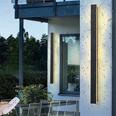 Imagem de Luz de parede preta para jardim ao ar livre com controle remoto LED lâmpada de parede regulável externa interna longa arandelas de parede escurecimento exterior de alumínio iluminação de parede quarto sala de estar lâmpada de pátio (60 cm 36 W)