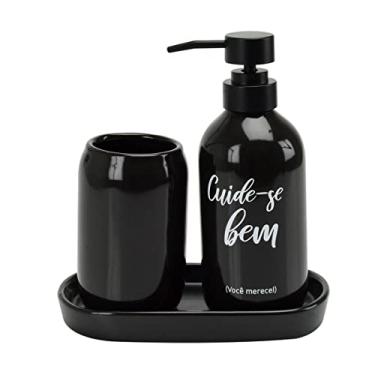 Imagem de Kit Banheiro Lavabo 3 peças preto fosco Cuide-se Bem