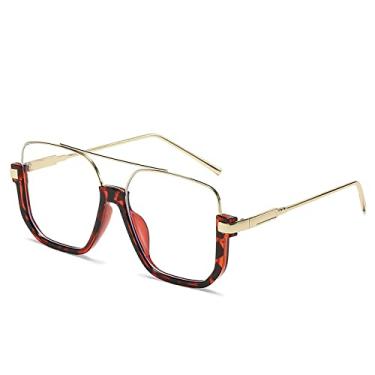 Imagem de Face simples, feixe duplo, armação grande, anti-luz azul, óculos retrô, meia armação inferior, óculos de sol quadrados, óculos de sol de rua femininos, 1, tamanho único