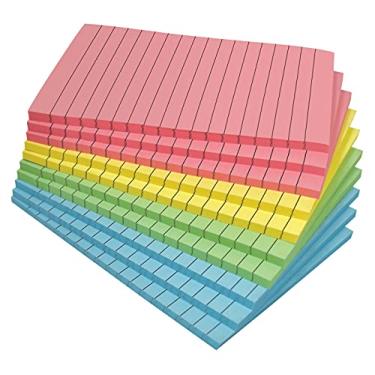 Imagem de Notas adesivas forradas, 10 x 15 cm, pacote com 10, 500 folhas (50/bloco), notas autoadesivas com linhas, 4 cores pastéis sortidas, da Better Office Products, Post Memoros, adesivo forte, 10 blocos