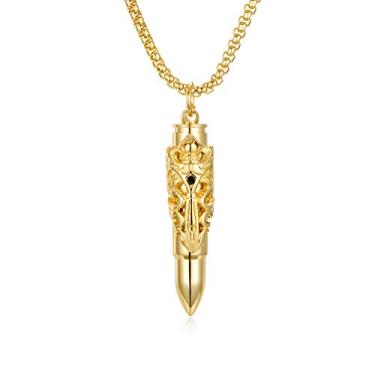 Imagem de LHDUF Colar de bala pingente de bala de aço inoxidável esculpido colar dividido personalidade legal colar joias para homens mulheres menino, Metal, Sem Pedra Preciosa