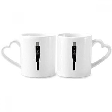 Imagem de Conjunto de canecas de porcelana para casais, cabo de carregamento preto, plugue USB, padrão de plugue USB