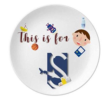 Imagem de Prato de porcelana com contorno de tubarão para nadar para meninos