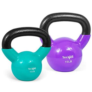 Imagem de Combo especial Yes4All: Conjuntos de peso Kettlebell revestidos de vinil – Peso disponível: 5, 10, 15, 20, 25, 13,6 kg (T - multicolorido 4,5-6,8 kg)