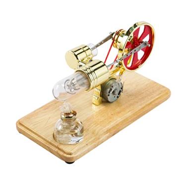 Imagem de LUGU Kit de motor Stirling Ge dor de eletricidade Modelo de motor a ar quente Modelo de ge dor físico com luz LED Flywheel Design Experiência científica Base de madei DIY Brinquedo educacional pa