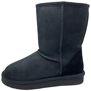 Imagem de ZEYIwearable Botas De Inverno De Neve De Pele De Carneiro Genuínas 9 Mulheres/8 Homens Preto