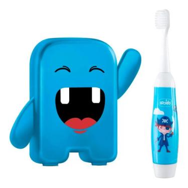 Imagem de Escova De Dente Infantil Azul Com Porta Dentes Escova de dente infantil azul com porta dentes