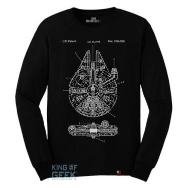 Imagem de Camiseta Manga Longa Millenium Falcon Han Solo Star Wars 80s Tamanho:P;Cor:Preto