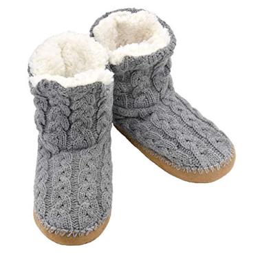 Imagem de Panda Bros Meias femininas com garras, botas felpudas e aconchegantes com parte inferior antiderrapante, chinelos aconchegantes para casa, Cinza, 5-7.5