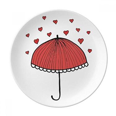 Imagem de Guarda-chuva de renda vermelha, placa decorativa para clima de coração, porcelana, louça, louça de jantar
