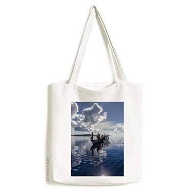 Imagem de Bolsa de lona com imagem de pessoas de barco azul oceano, bolsa de compras casual