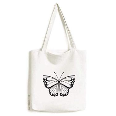Imagem de Bolsa de lona simples preta com estampa de borboleta, bolsa de compras casual