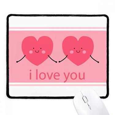 Imagem de Mousepad de borracha para jogos de dia dos namorados rosa fofo sorriso corações borda costurada