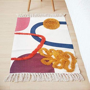 Imagem de Tapete de chão listrado de algodão lavável para sala de estar da Wolala Home Bohemian listrado simples tapete de cozinha para área de cozinha 2'x3' Laranja