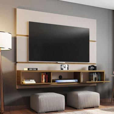 Imagem de Painel TV até 65" Polegadas 2 Portas Ambar Móveis Bechara Off/Canela/Ripado 160x33x136