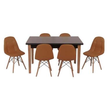 Imagem de Conjunto Mesa De Jantar Luiza 135cm Preta Com 6 Cadeiras Botonê - Marr